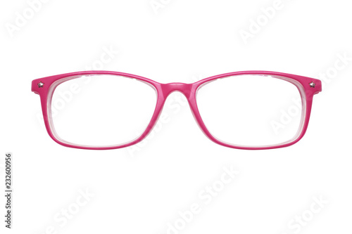Pink glasses on white background. fashion. miscellaneous. photo