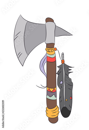vector illustration of an ax Indian, drawing color