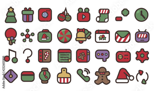 Cute Christmas Icons In Colors