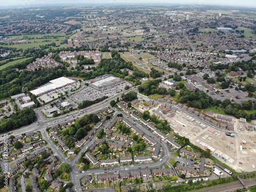 Aerial photo of the town of Seacroft near Crossgates in Leeds, showing houses, streets and roads. © Duncan