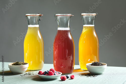 Alcohol-free drinks made of berries and tea. photo