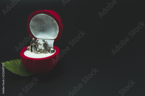 Fotografija Christian nativity scene on a red rose flower.