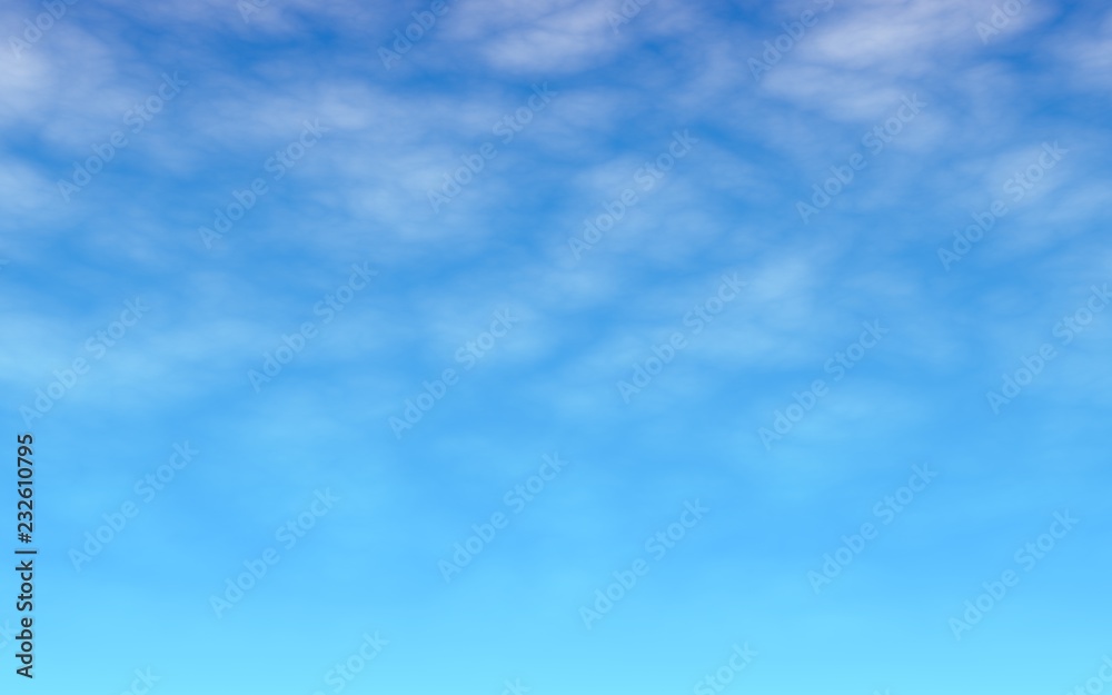 The bright sky in the morning. Blue sky background with white clouds. Cumulus white clouds in the clear blue sky. 3D illustration The bright sky in the morning. Blue sky background with white clouds. Cumulus white clouds in the clear blue sky. 3D illustration