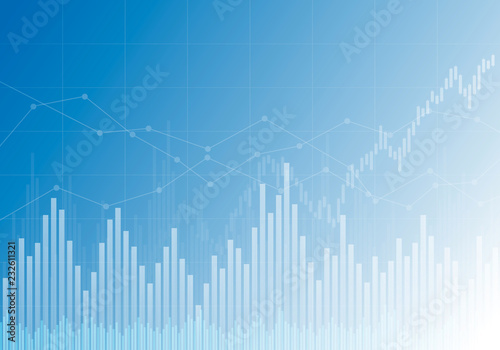 Illustration of blue business chart of growth and fall in stock, money or commodity prices with lines and background change