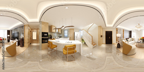 360 degrees house interior view. 3d render. photo