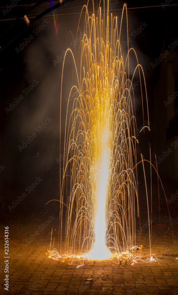 Cracker Flower pot or Cracker Fountain in festival celebration in night