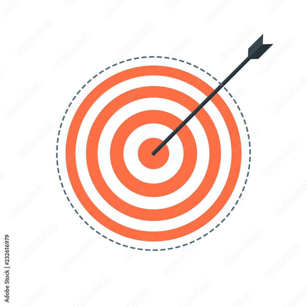 Target with an arrow flat icon. Concept target market, audience, group, consumer. Target with an arrow flat icon. Concept target market, audience, group, consumer.