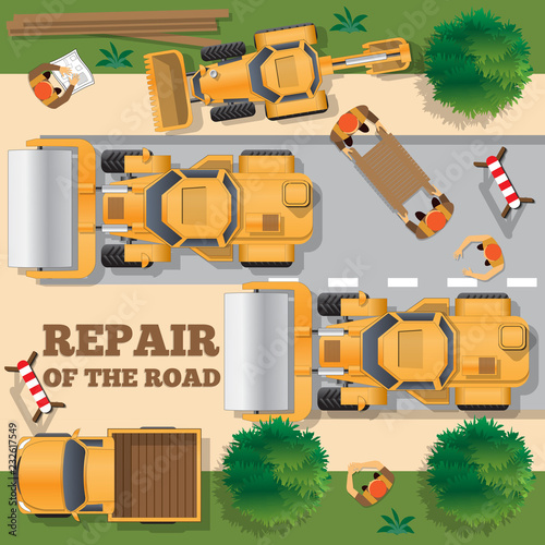Road repair. View from above. Vector illustration.