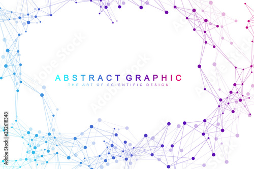Big Genomic Data Visualization. DNA helix, DNA strand, DNA Test. Molecule or atom, neurons. Abstract structure for Science or medical background, banner.