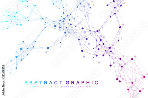 Geometric abstract background with connected lines and dots. Molecule and communication background. Graphic background for your design. Vector illustration