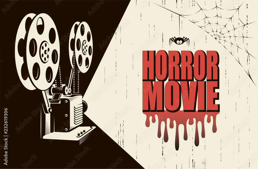 Fototapeta premium horror night cinema poster with retro movie projector background