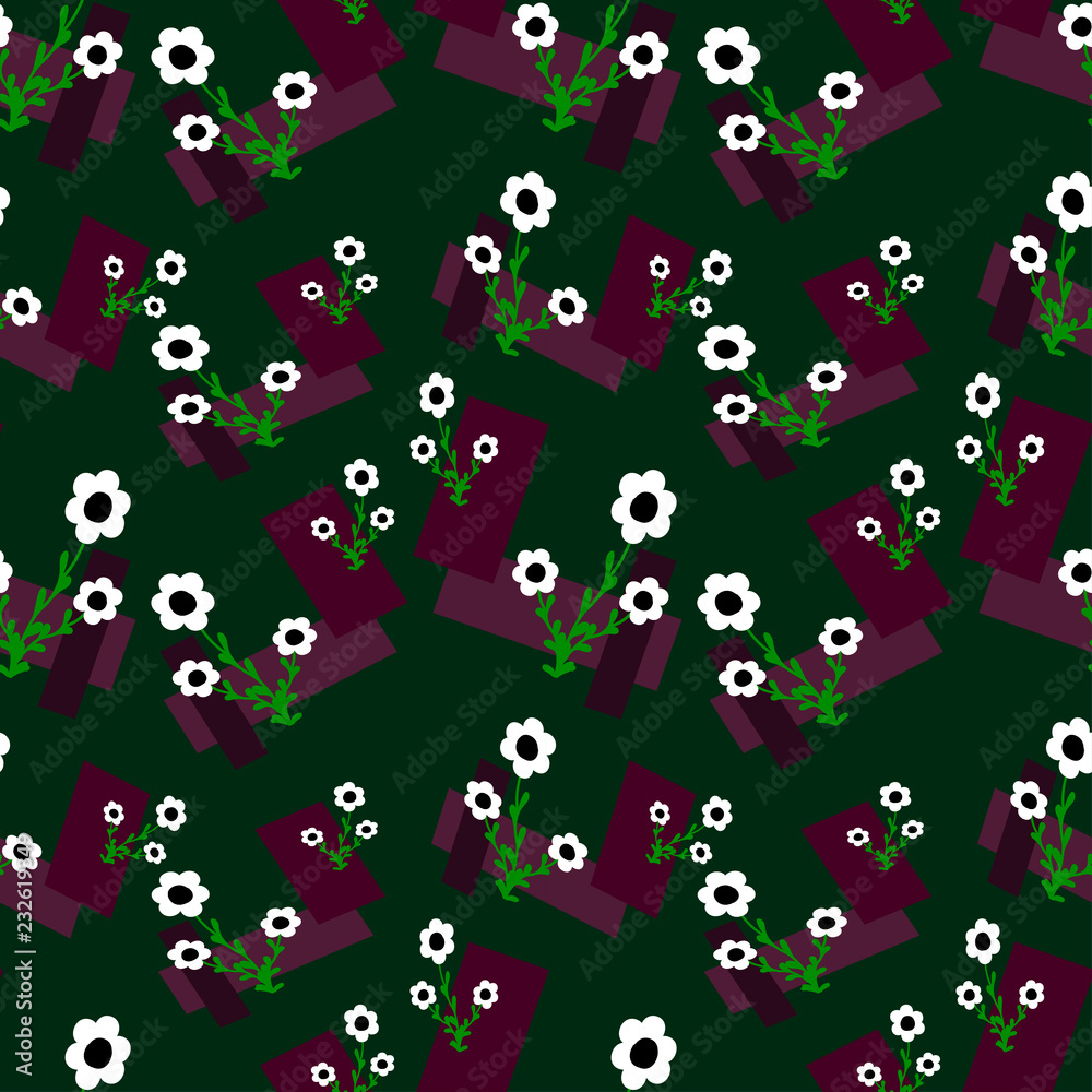 white flowers with geometric figures of violet color white flowers with geometric figures of violet color