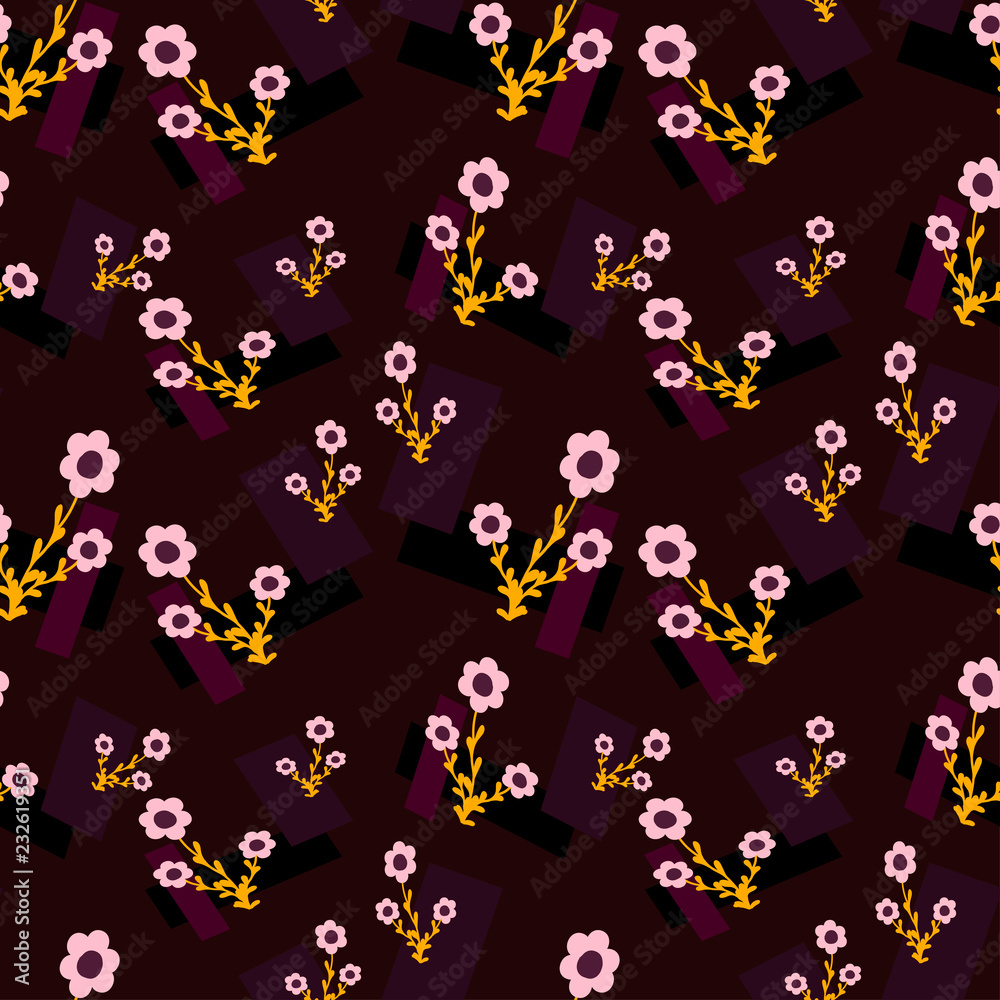 pink flowers with dark red geometric figures pink flowers with dark red geometric figures