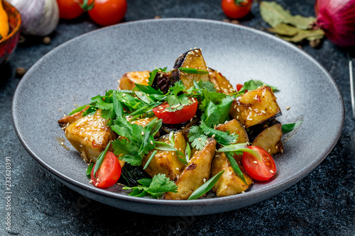 fried eggplant in sweet sour sauce