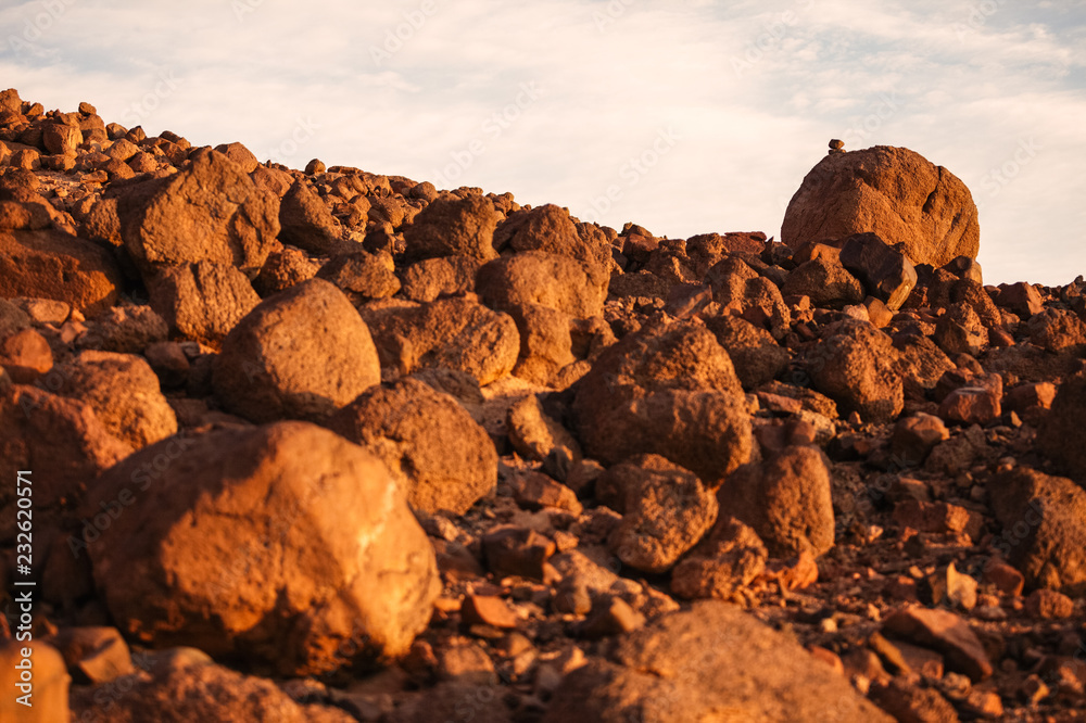 Desert landscape with small stones on large one Stock Photo | Adobe Stock