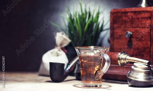 Brewing tea on a wooden table