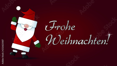 Frohe Weichnachten mit niedlichem winkendem Weihnachstmann Cartoon rot