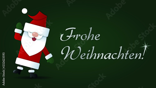 Frohe Weichnachten mit niedlichem winkendem Weihnachstmann Cartoon grün