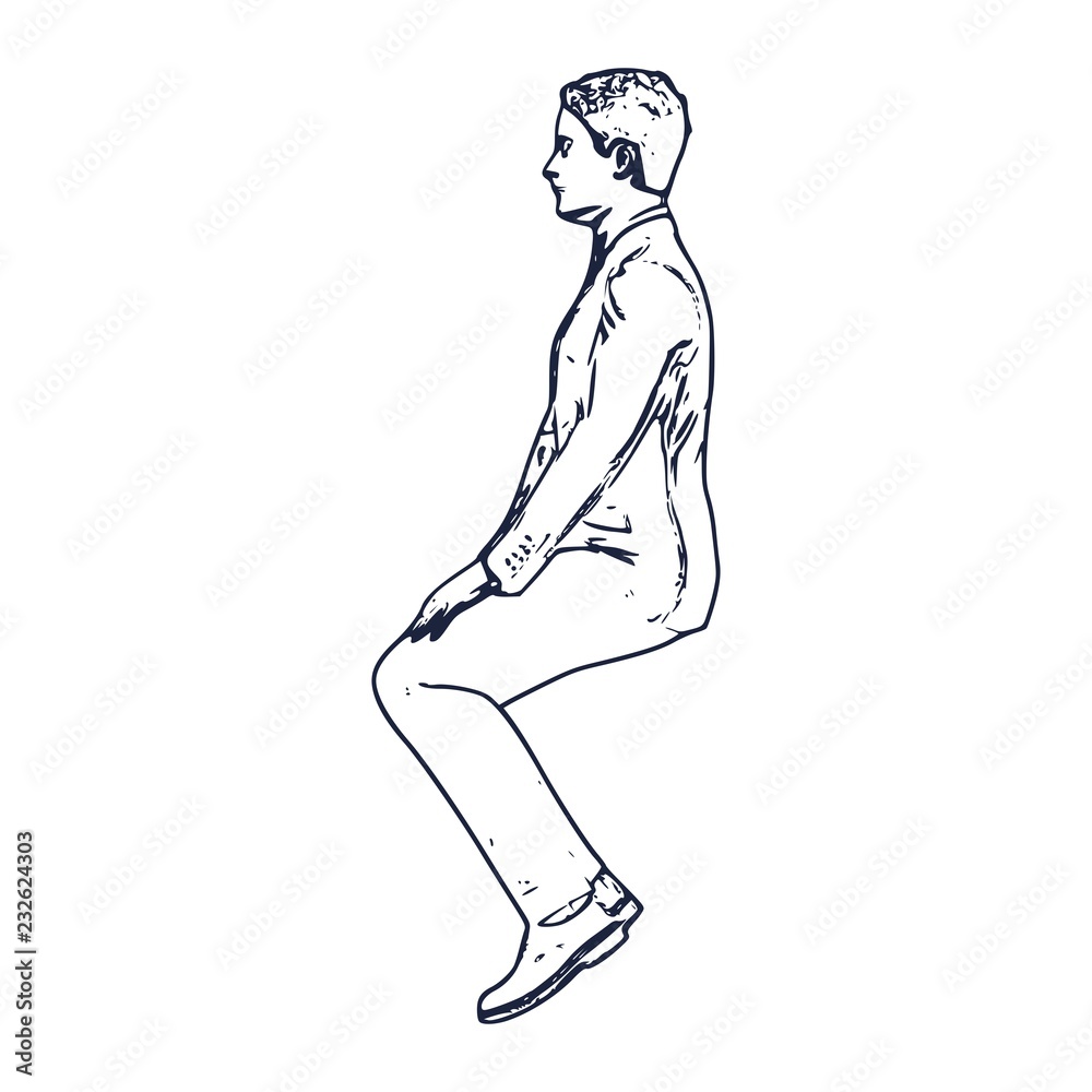 An illustration of man in sitting pose. Web icon for application