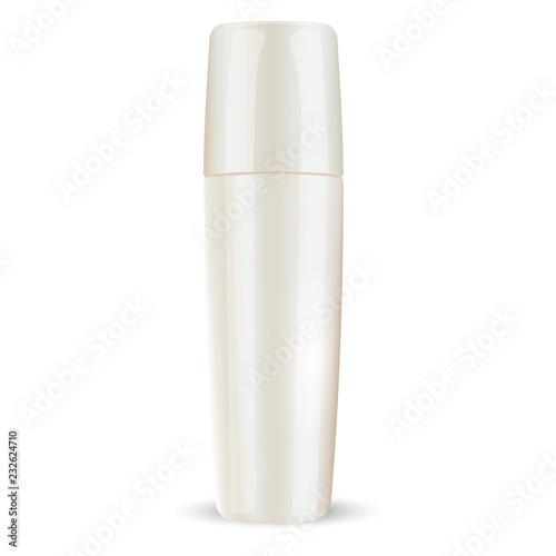 Glass or glossy plastic tonic bottle with closed lid. Cosmetics mock up illustration for commercial needs. HQ EPS10 vector.