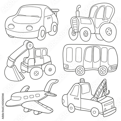 Cartoon transport. Coloring book. photo