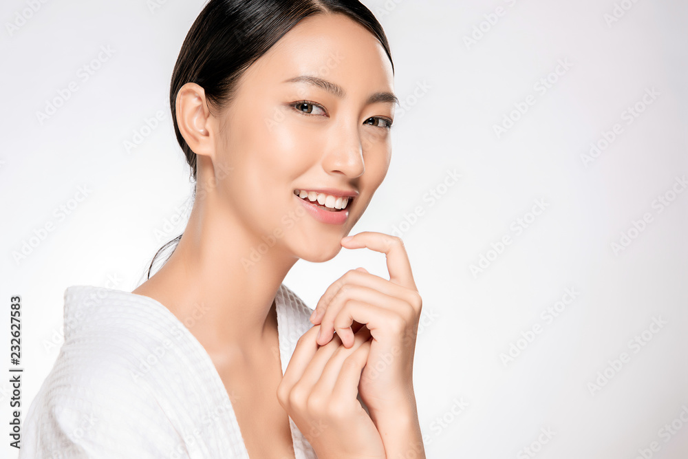 Beautiful smiling woman with natural make-up, clean skin Beautiful smiling woman with natural make-up, clean skin