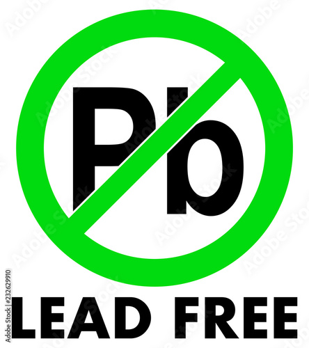 Lead (Plumbum) free icon. Letters Pb in green crossed circle