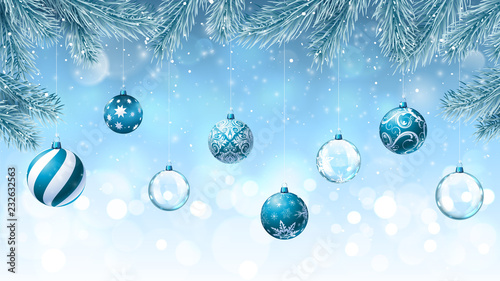 Christmas background with fir branches an decorations