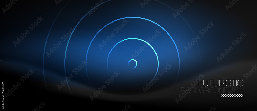 Dark abstract background with glowing neon circles Dark abstract background with glowing neon circles