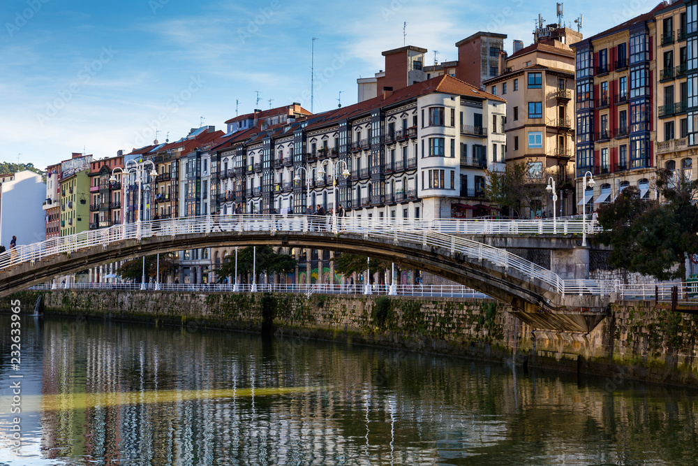 rivera bridge on nervion river in Bilbao city
