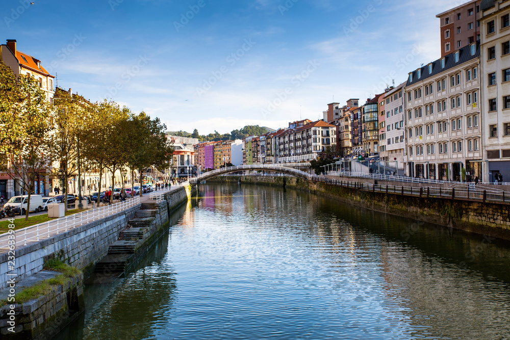 view of riverside in spanish Bilbao city