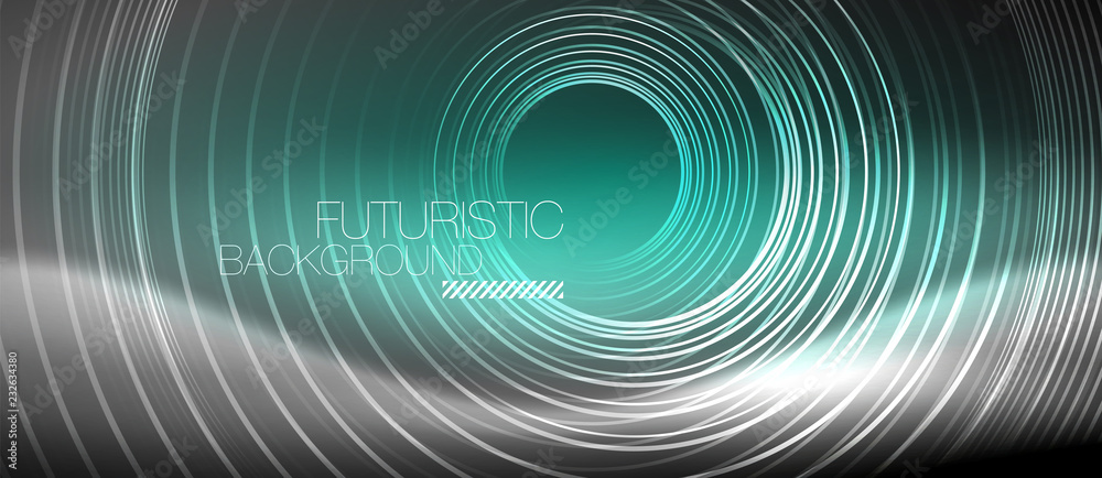 Neon circles abstract background, shiny lines Neon circles abstract background, shiny lines