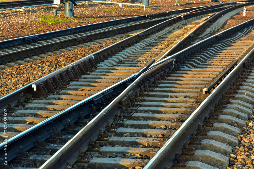 Close-up of details of railway tracks junction