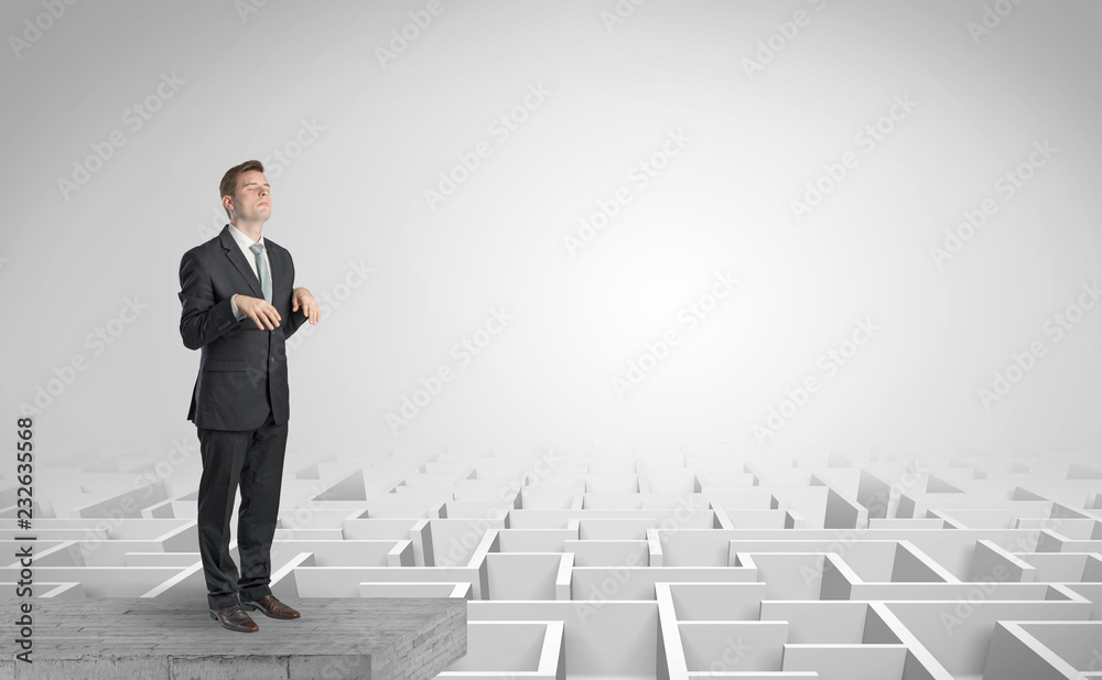 Zombi elegant businessman on the top of a labyrinth
Zombi elegant businessman on the top of a labyrinth