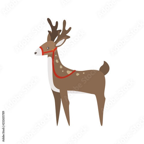 Santa christmas deer color vector icon. Flat design