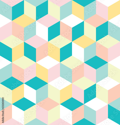 Seamless pattern of colored cubes. Endless multicolored cubic background. Cubical background. Abstract seamless background with cube decoration. Vector illustration.