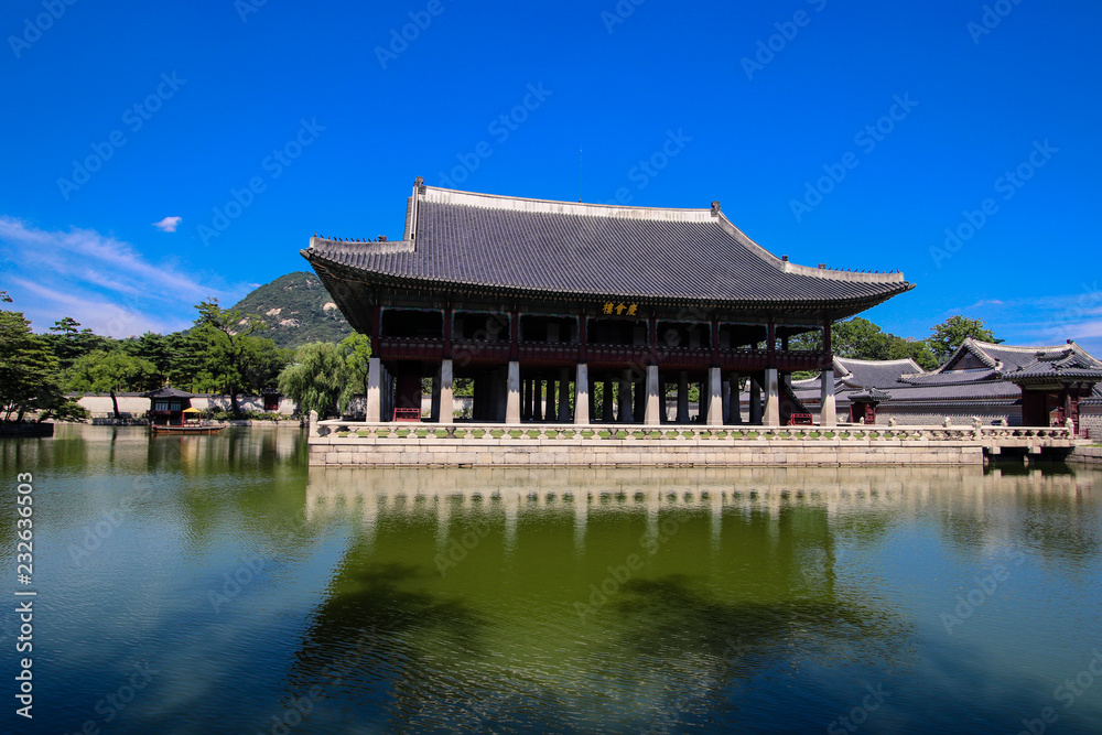 Korean palace in the middle of the lake