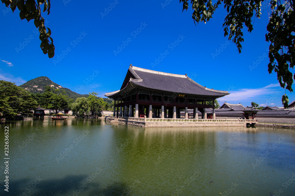 Korean palace in the middle of the lake