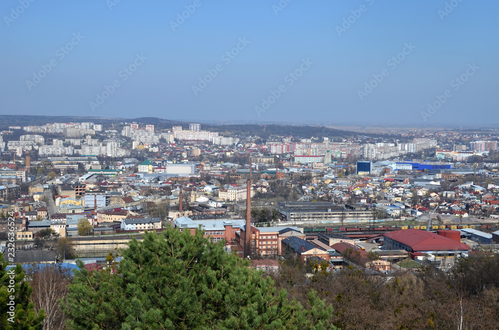 Cityscape of Lviv, Ukraine. Top view from Lysa (Lion) hill. Spring panorama