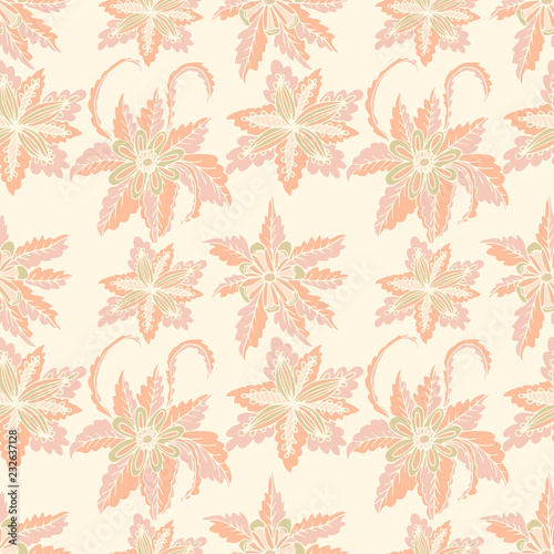 Floral seamless pattern with branches and leaves. Vector illustration.