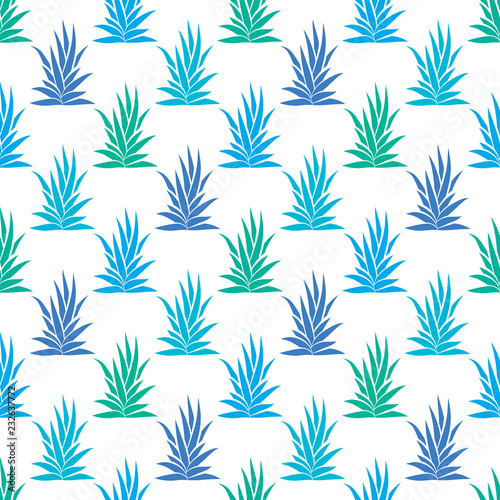 Seamless pattern with tropical succulent plants on white background. Vector illustration.
