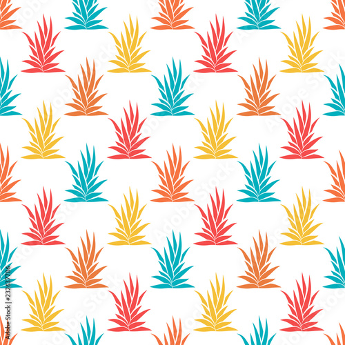 Seamless pattern with tropical succulent plants on white background. Vector illustration.