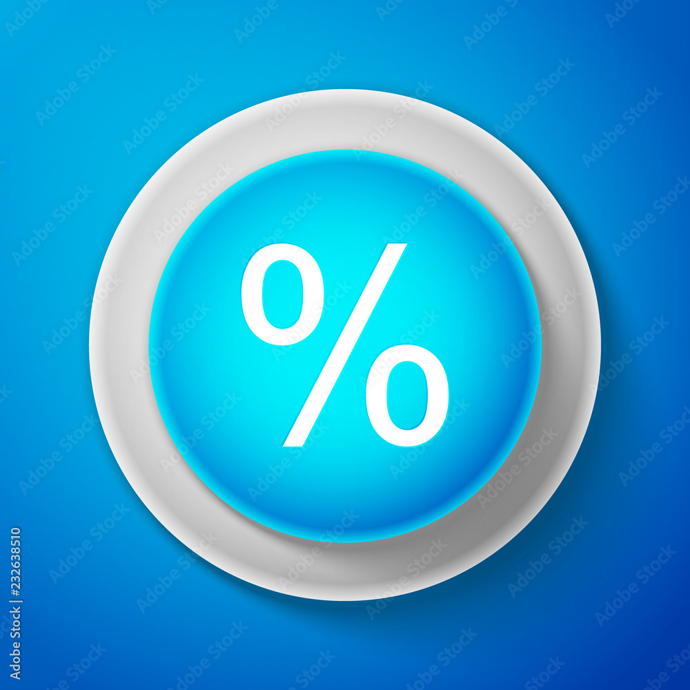 White Percent symbol discount icon isolated on blue background. Sale percentage - price label, tag. Circle blue button with white line. Vector Illustration White Percent symbol discount icon isolated on blue background. Sale percentage - price label, tag. Circle blue button with white line. Vector Illustration