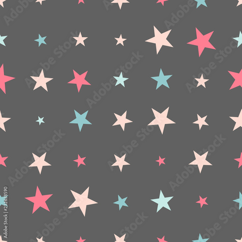 Cute colorful star seamless pattern on white. Funny festive background  wrapping paper. Vector illustration. 