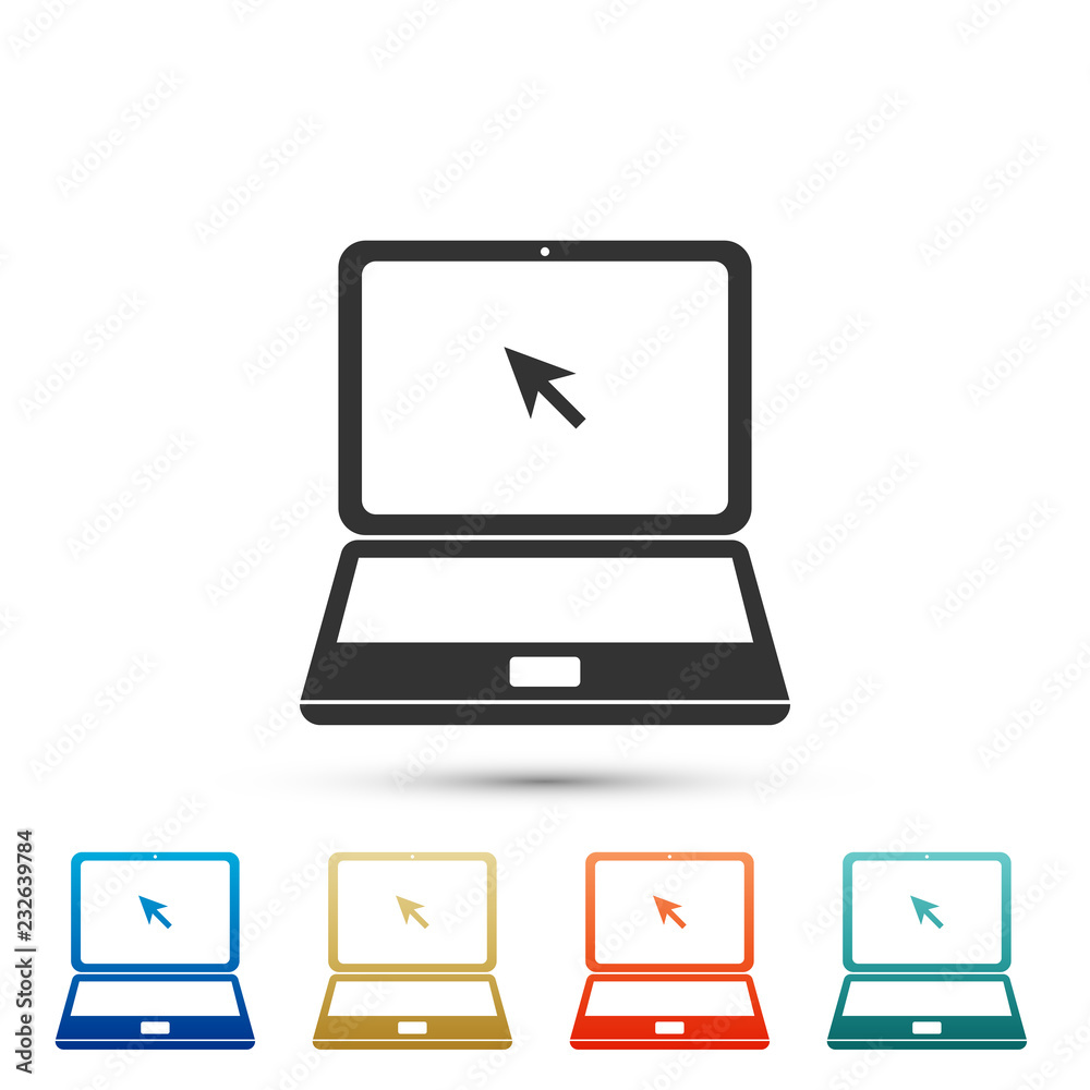 Laptop with cursor icon isolated on white background. Set elements in colored icons. Flat design. Vector Illustration Laptop with cursor icon isolated on white background. Set elements in colored icons. Flat design. Vector Illustration