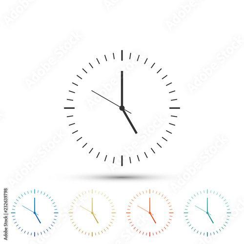 Clock icon isolated on white background. Time icon. Set elements in colored icons. Flat design. Vector Illustration