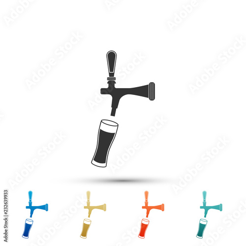 Beer tap with glass icon isolated on white background. Set elements in colored icons. Flat design. Vector Illustration