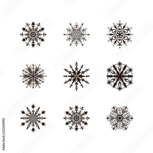 Set of a snowflakes isolated on white. Vector illustration