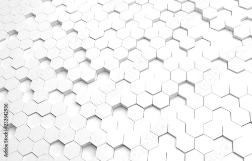 Fototapeta Naklejka Na Ścianę i Meble -  White hexagon 3D background texture. 3d rendering illustration. Futuristic abstract banner.