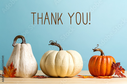 Fotografie Thank you message with pumpkins on a blue background